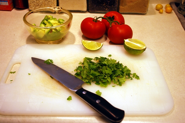 Assembling the salsa ingredients...